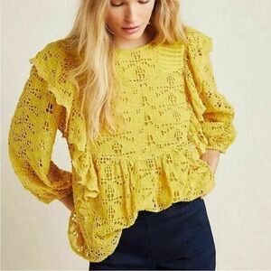 Anthropologie Maeve Clementine Ruffled Eyelet Blouse